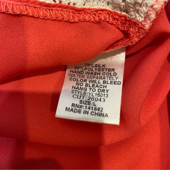 Pink Blush L Silk Rosy Pink Crochet Lace Feminine Flowy Blouse - Picture 13 of 16